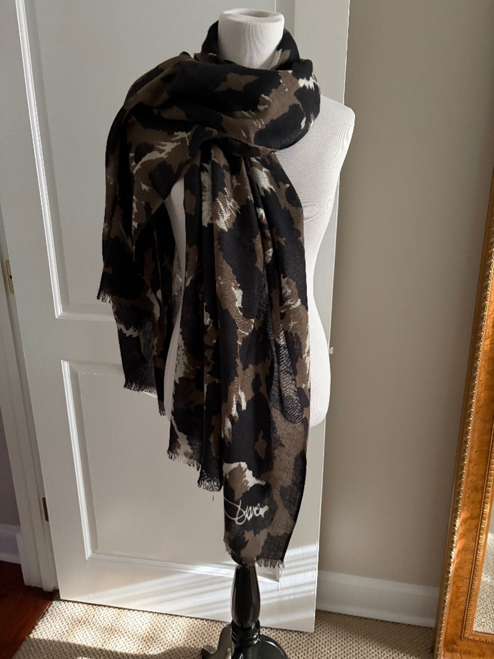 DIANE VON FURSTENBERG CASHMERE OVERSIZED SCARF IN LEOPARD PRINT 37” by 76” .